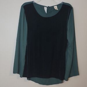 Faded Glory Dark Green Velvet Front Blouse | Long Sleeve Teal Back  BB214K